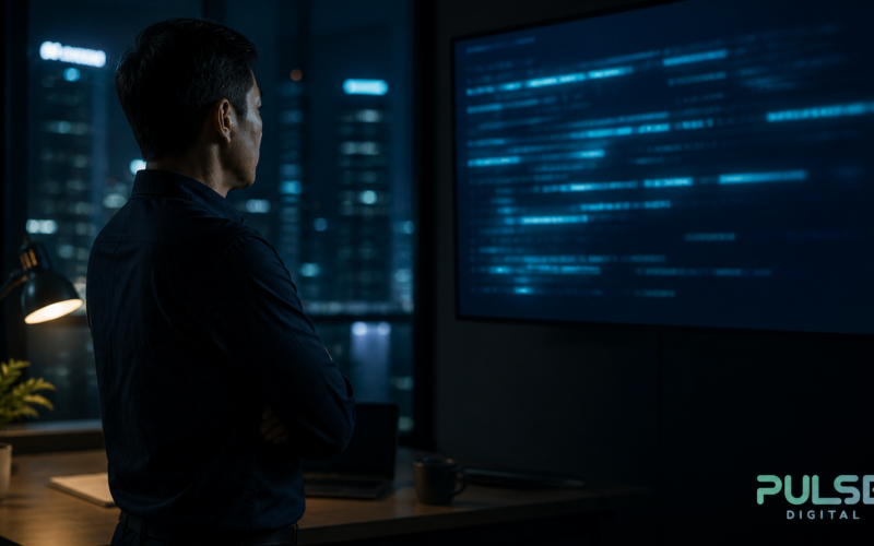 Singapore business owner reviewing AI-readable website text on a monitor