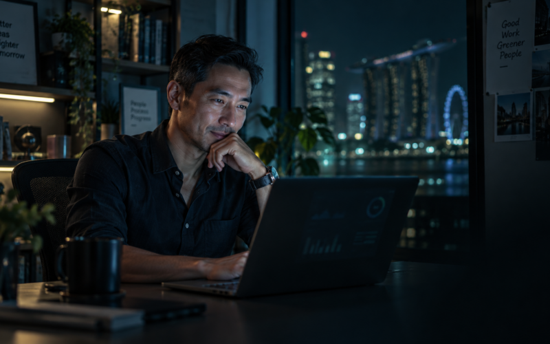 man sitting laptop