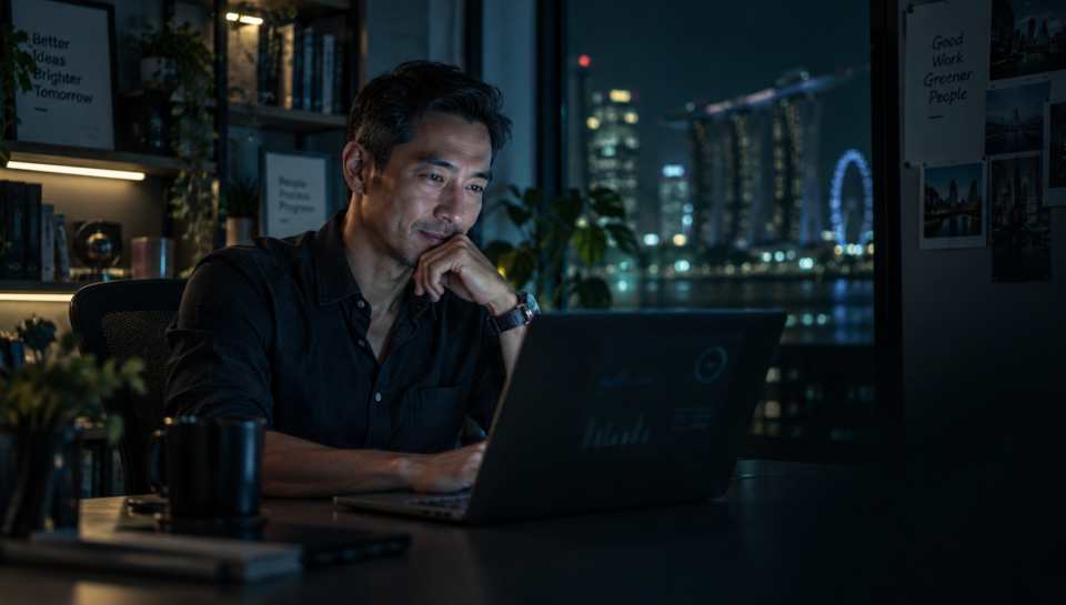 man sitting laptop