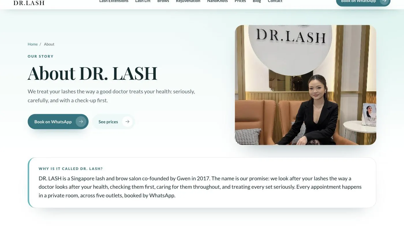 DR. LASH about page in the 2026 redesign preview