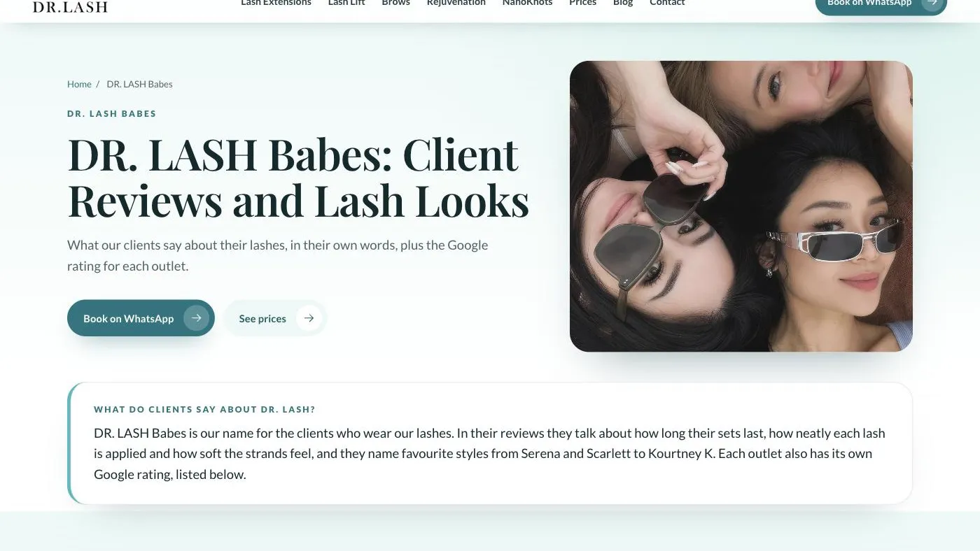 DR. LASH Babes page in the 2026 redesign preview